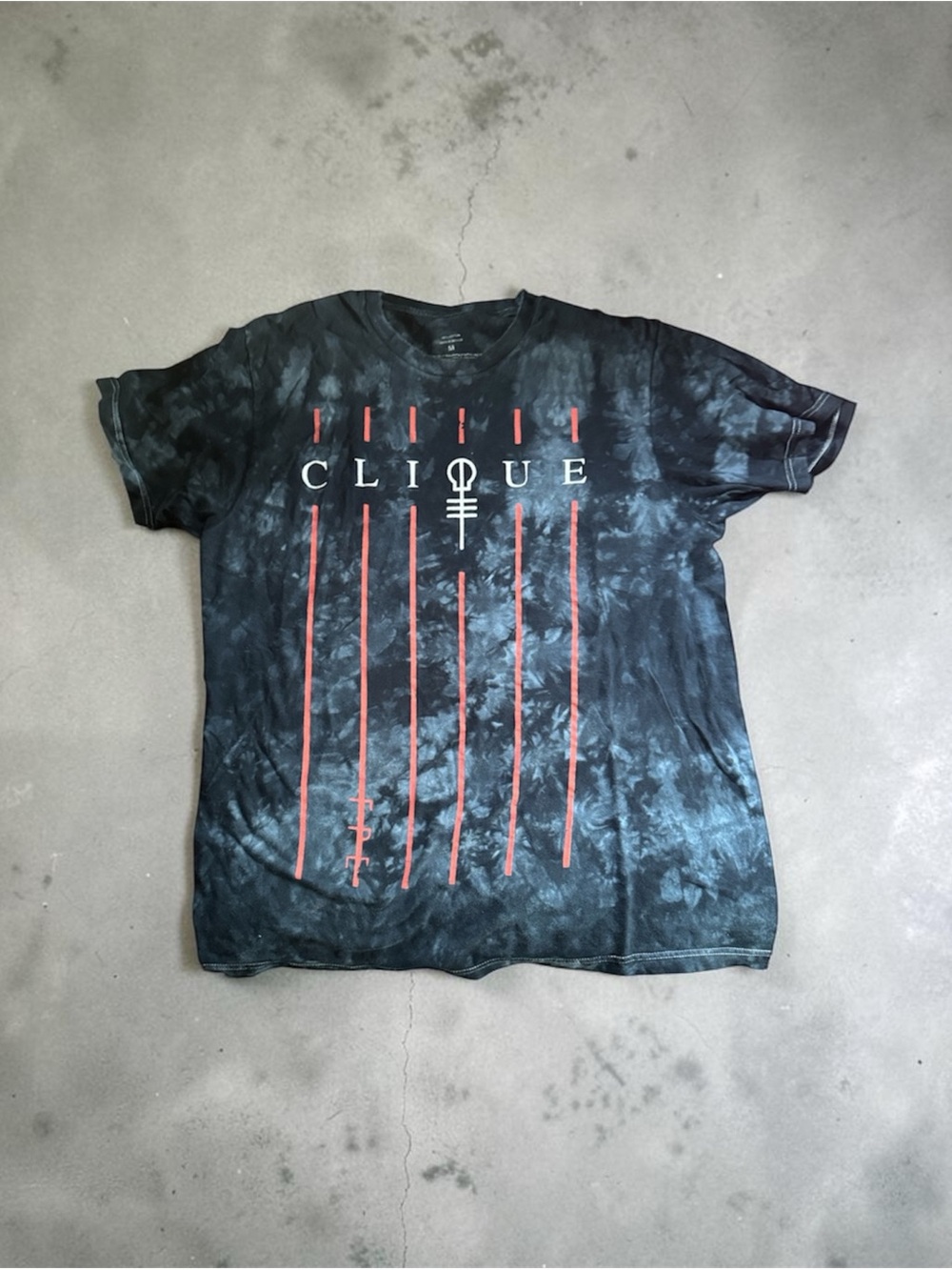 Clique Black Tie-Dye Graphic Tee with Red Stripe Detail